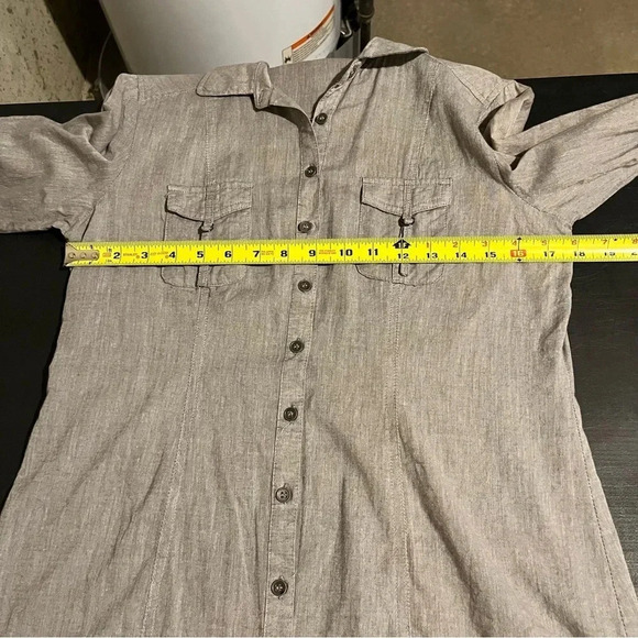 Ya Los Angeles Button Down Shirt Roll Tab Top Blouse Size S Womens Heather Grey - Picture 7 of 8